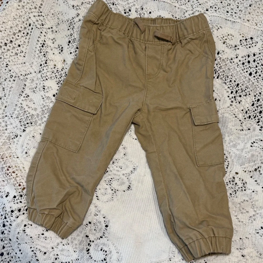 Old Navy Baby Boy Khaki‎ Tan Cargo Pants Functional Drawstring 12-18 Months